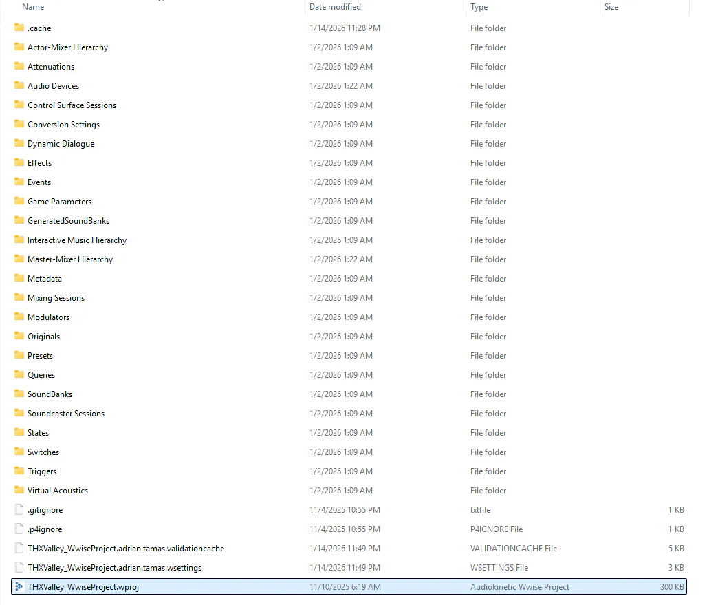 File Explorer view of the THXValley_WwiseProject folder structure